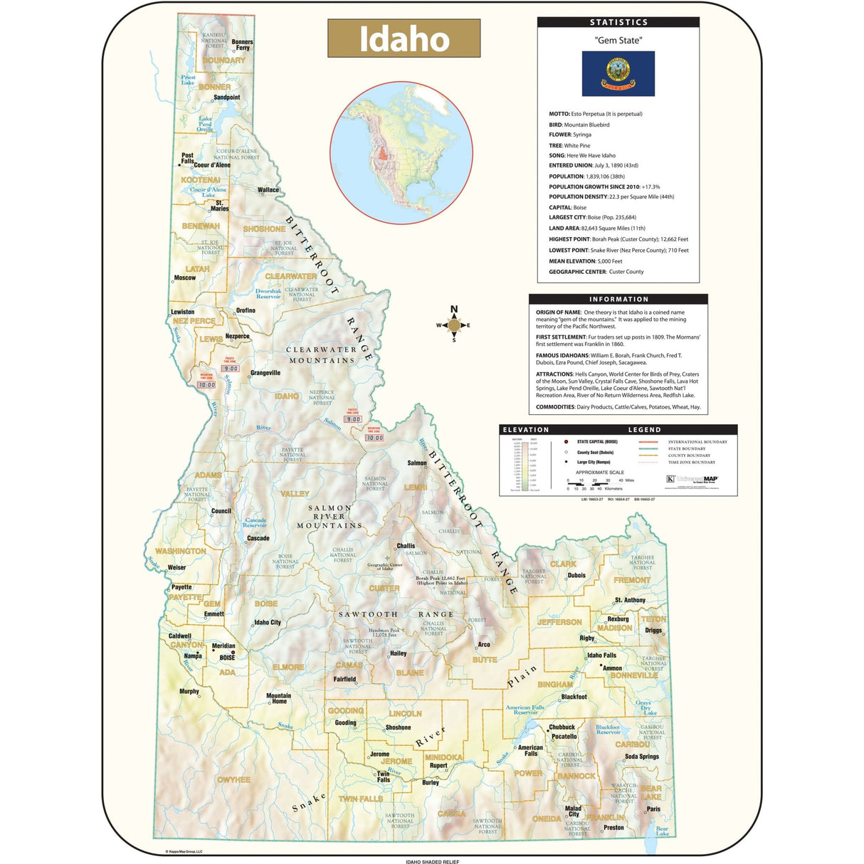 Idaho Shaded Relief State Wall Map - KA-S-ID-SHR-29X38-PAPER - Ultimate Globes