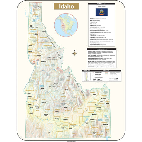 Idaho Shaded Relief State Wall Map - Ultimate Globes - POD - KA - S - ID - SHR - 29X38 - PAPER - Ultimate Globes