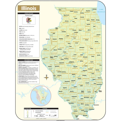 Illinois Shaded Relief State Wall Map - KA-S-IL-SHR-29X38-PAPER - Ultimate Globes