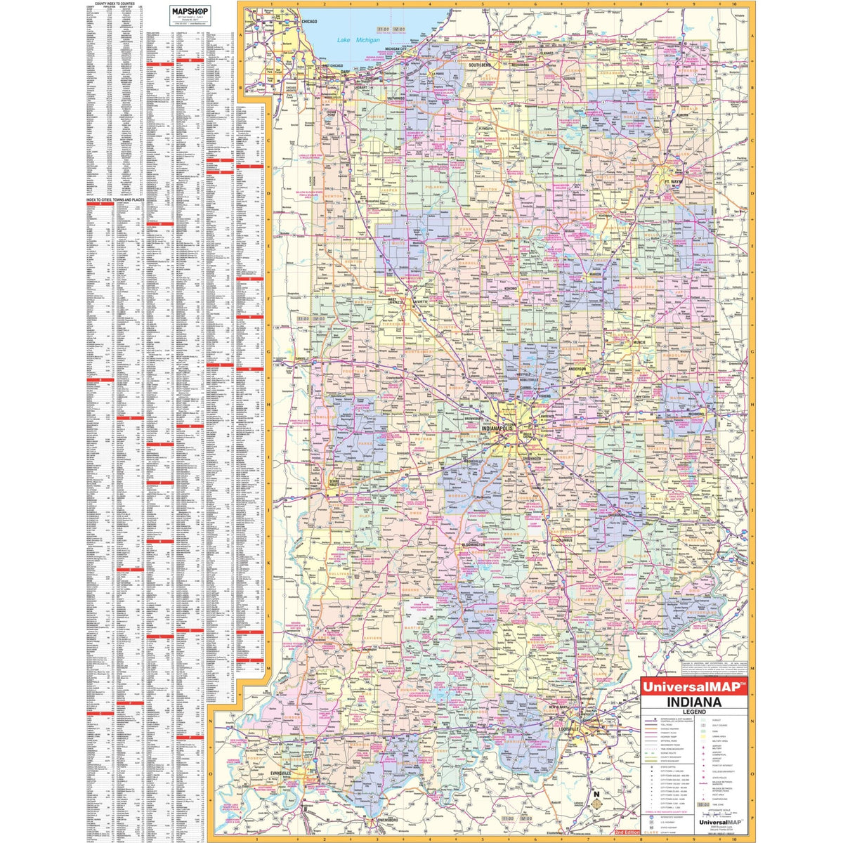 Indiana Base Map Indiana State Wall Maps | Office & Classroom | Ultimate Globes