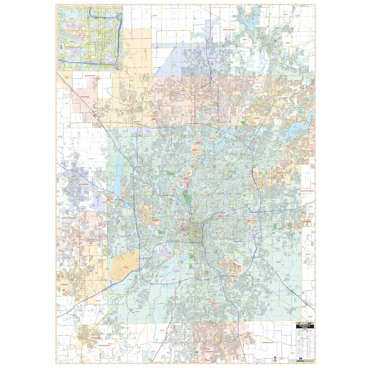 Indianapolis & Marion County, IN Wall Map - KA-C-IN-INDIANAPOLIS-PAPER - Ultimate Globes