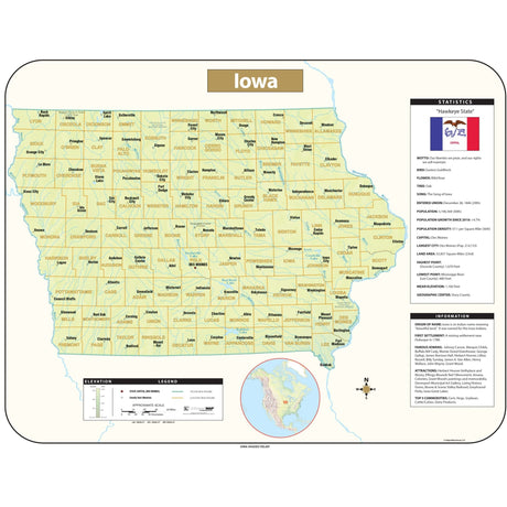 Iowa Shaded Relief State Wall Map - Ultimate Globes - POD - KA - S - IA - SHR - 38X29 - PAPER - Ultimate Globes