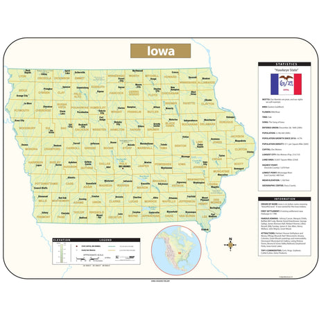Iowa Shaded Relief State Wall Map - KA-S-IA-SHR-38X29-PAPER - Ultimate Globes