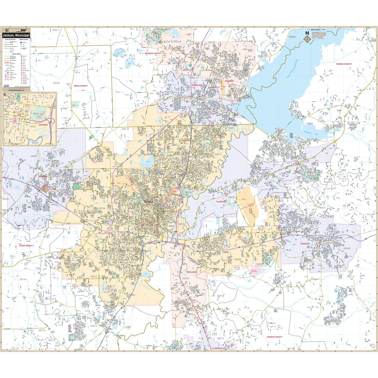 Jackson & Jackson County, MI Wall Map - KA-C-MI-JACKSON-PAPER - Ultimate Globes