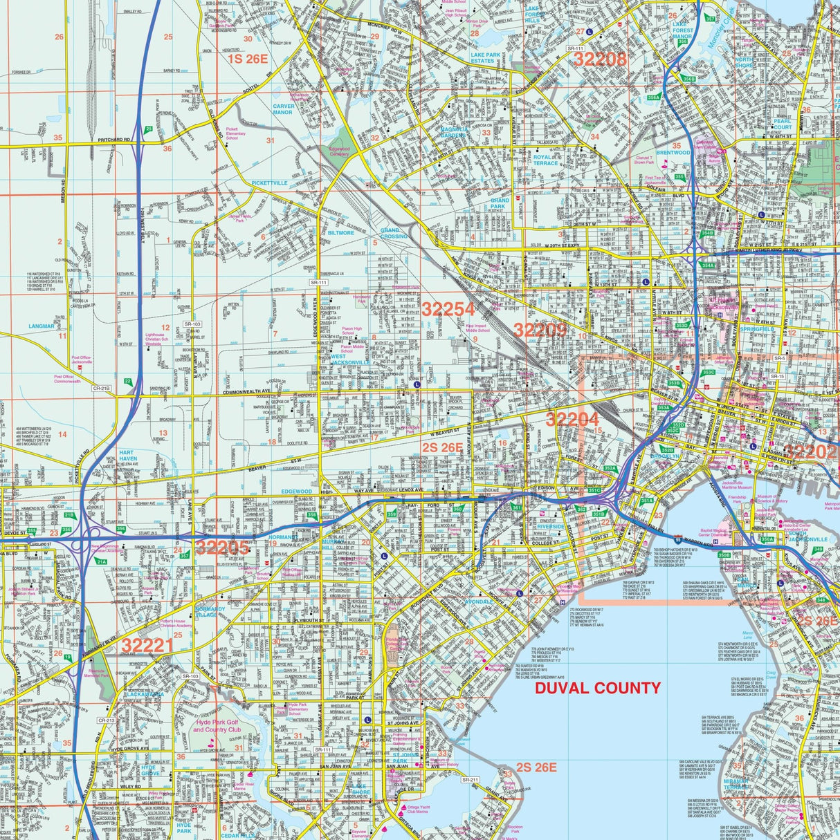Jacksonville, FL Wall Map - KA-C-FL-JACKSONVILLE-PAPER - Ultimate Globes