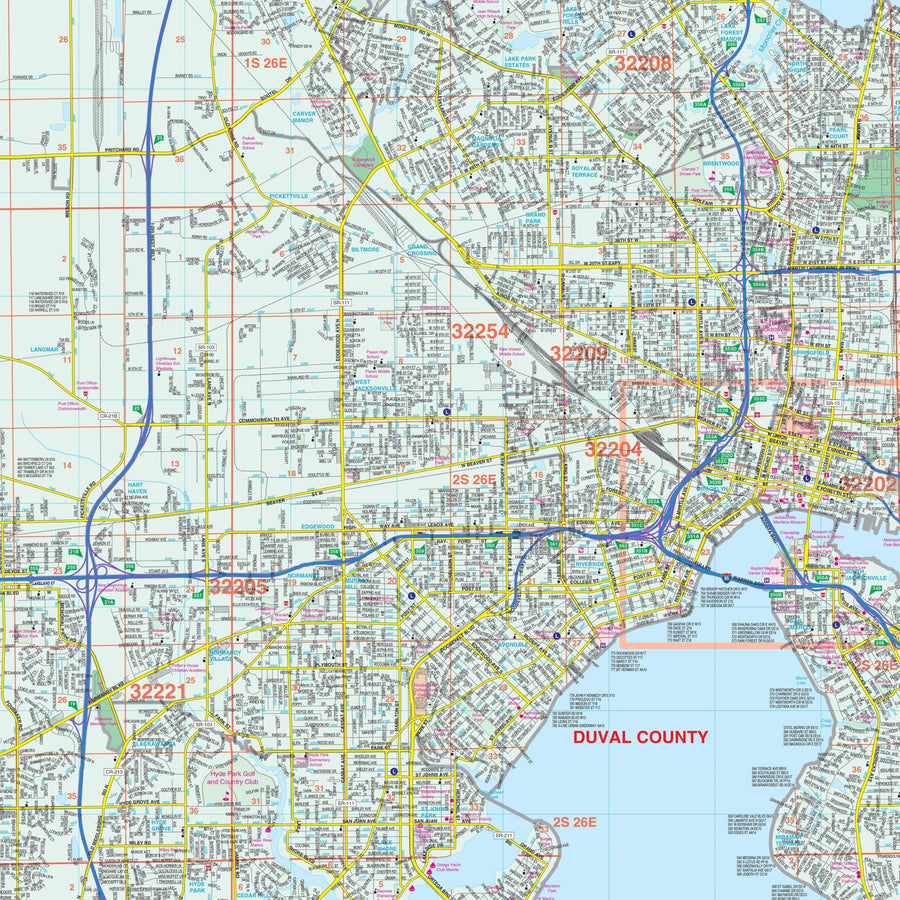 Jacksonville & Duval Co FL Wall Map » Shop City & County Maps ...