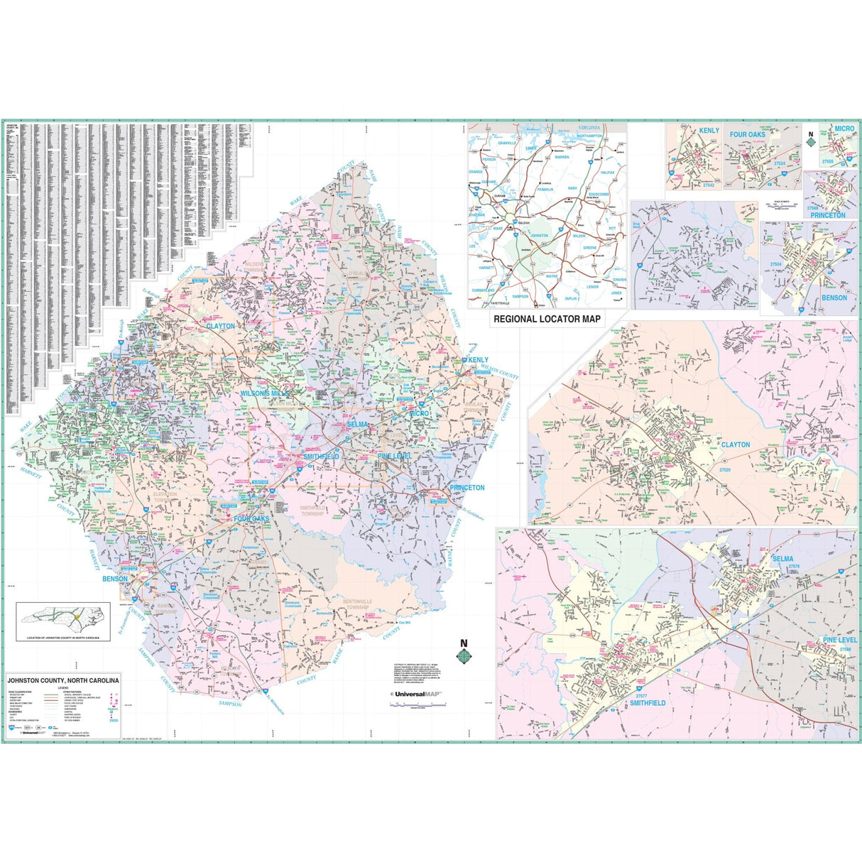 Johnston County, NC Wall Map - Ultimate Globes - POD - KA - C - NC - JOHNSTON - PAPER - Ultimate Globes