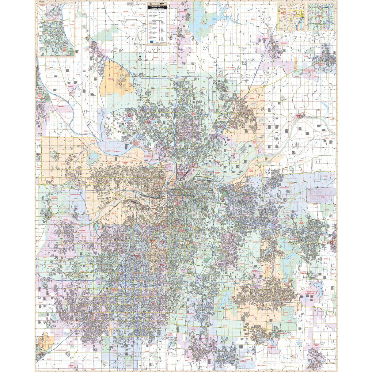 Kansas City, MO-KS Wall Map - KA-C-MO-KANSASCITY-LAMINATED - Ultimate Globes