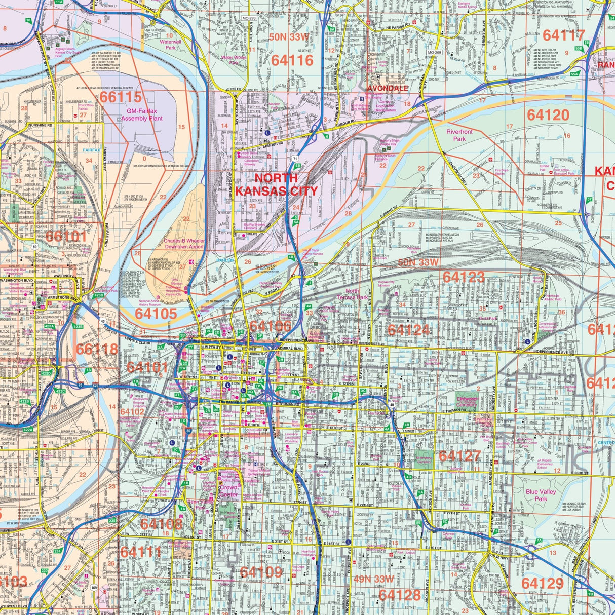 Kansas City, MO-KS Wall Map - KA-C-MO-KANSASCITY-LAMINATED - Ultimate Globes