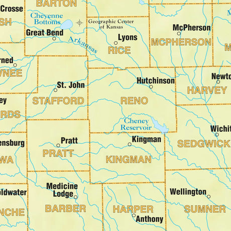 Kansas Shaded Relief State Wall Map - Ultimate Globes - POD - KA - S - KS - SHR - 38X30 - PAPER - Ultimate Globes