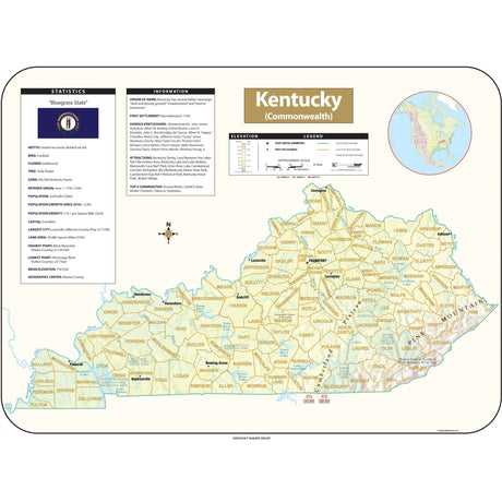 Kentucky Shaded Relief State Wall Map - Ultimate Globes - POD - KA - S - KY - SHR - 38X28 - PAPER - Ultimate Globes