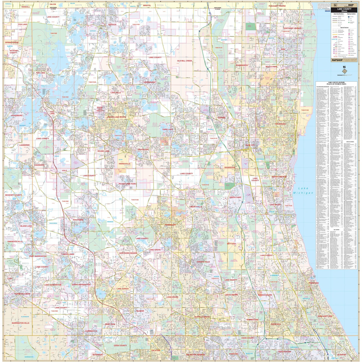 Lake County, IL Wall Map - KA-C-IL-LAKE-PAPER - Ultimate Globes