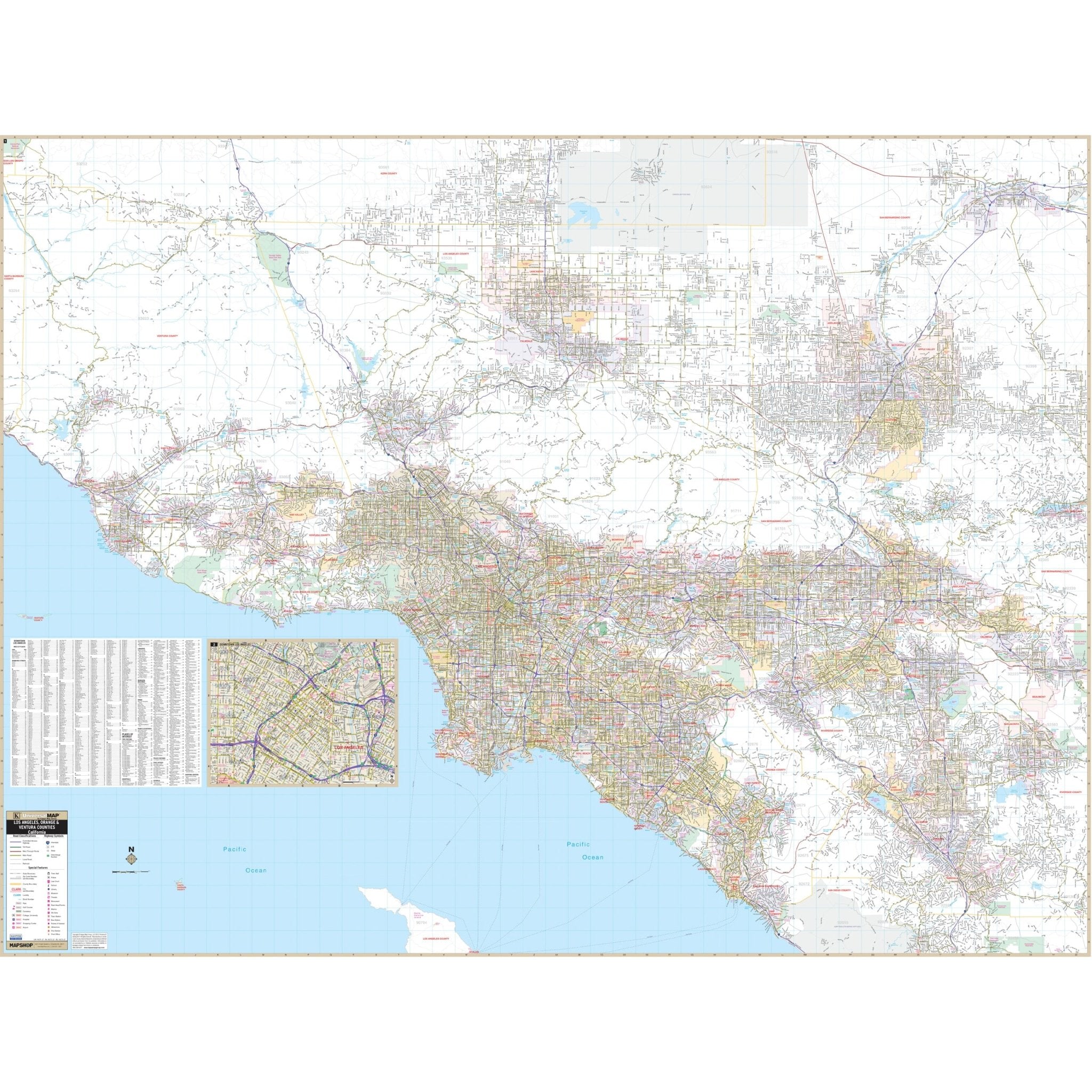 Los Angeles Orange Ventura Counties CA Wall Map Shop City County Los Angeles Ventura Orange Counties Wall Map 323529 