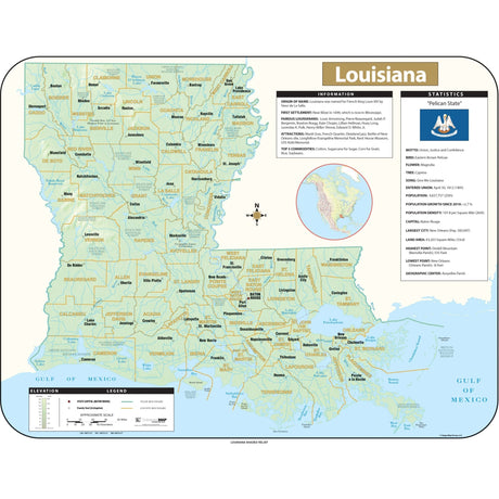 Louisiana Shaded Relief State Wall Map - Ultimate Globes - POD - KA - S - LA - SHR - 38X30 - PAPER - Ultimate Globes