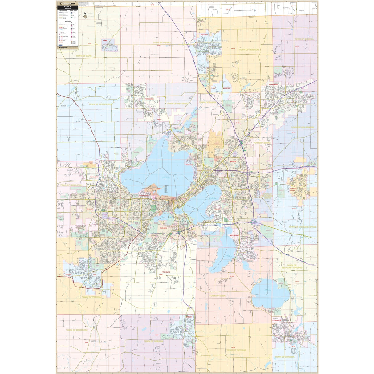 Madison, WI Wall Map - KA-C-WI-MADISON-PAPER - Ultimate Globes