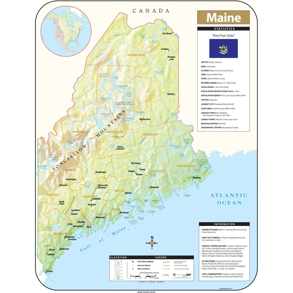 Maine Shaded Relief State Wall Map - KA-S-ME-SHR-29X38-PAPER - Ultimate Globes
