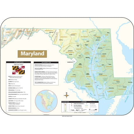 Maryland Shaded Relief State Wall Map - Ultimate Globes - POD - KA - S - MD - SHR - 38X28 - PAPER - Ultimate Globes