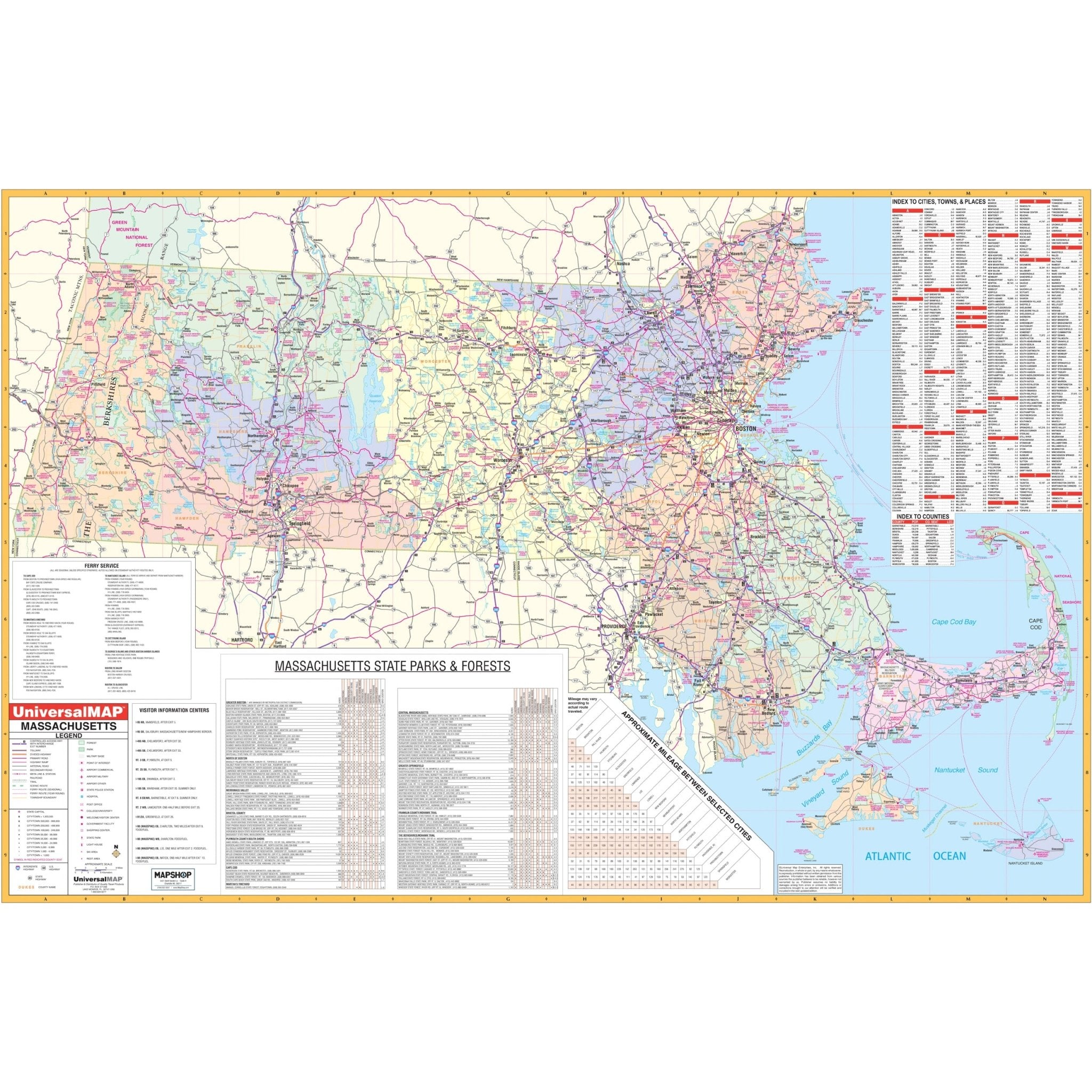 Massachusetts Wall Map With Counties By