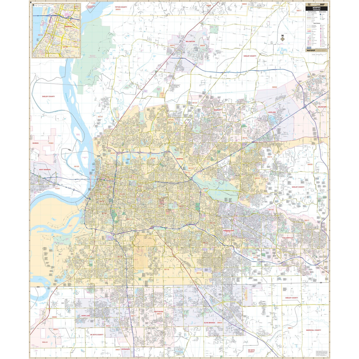 Memphis & Shelby County, TN Wall Map - Ultimate Globes - POD - KA - C - TN - MEMPHIS - PAPER - Ultimate Globes