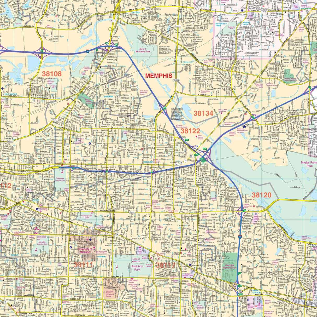 Memphis & Shelby County, TN Wall Map - KA-C-TN-MEMPHIS-PAPER - Ultimate Globes