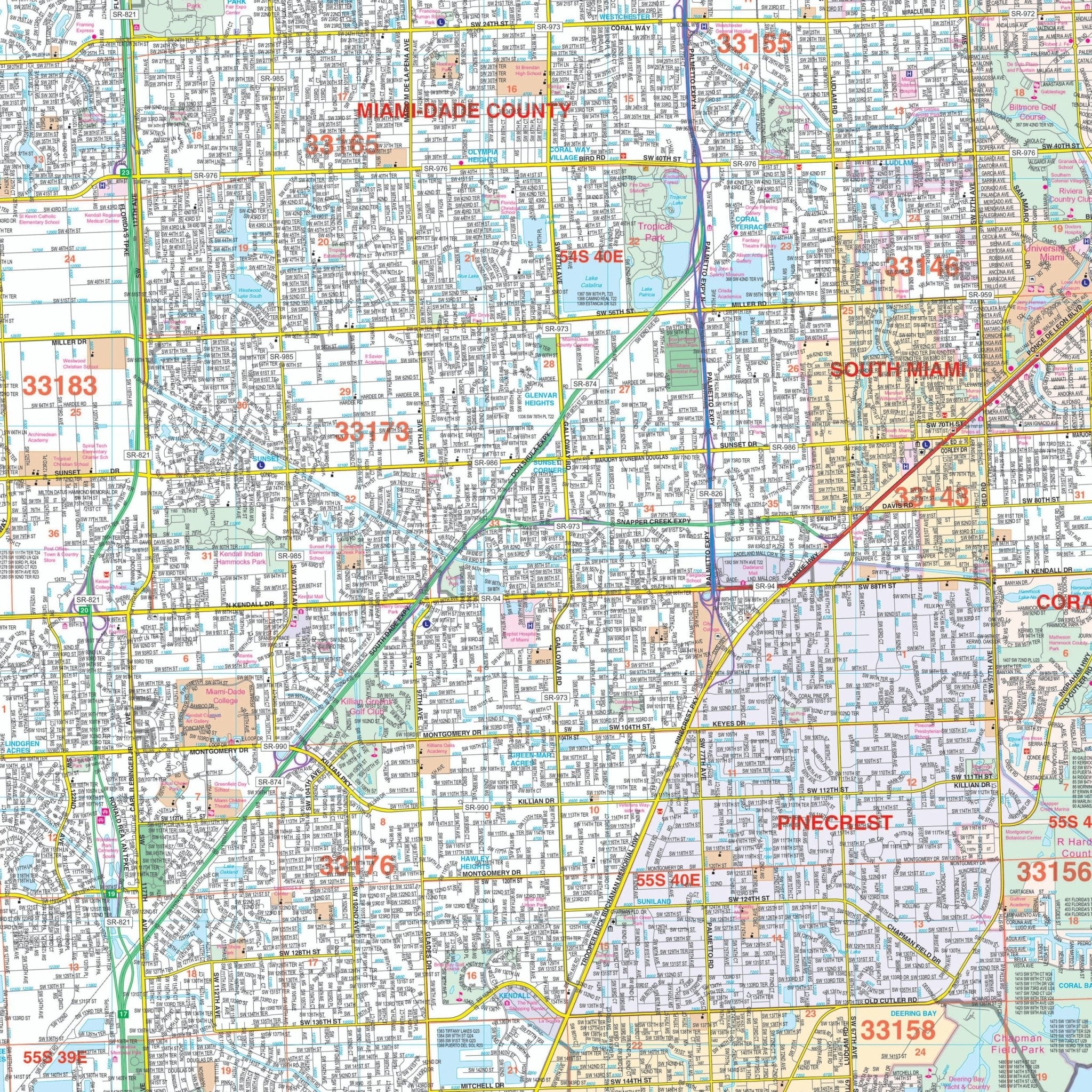 Miami Dade County Map With Streets Printable Miami Beach Florida USA Miami Dade County Fl Wall Map 845668 