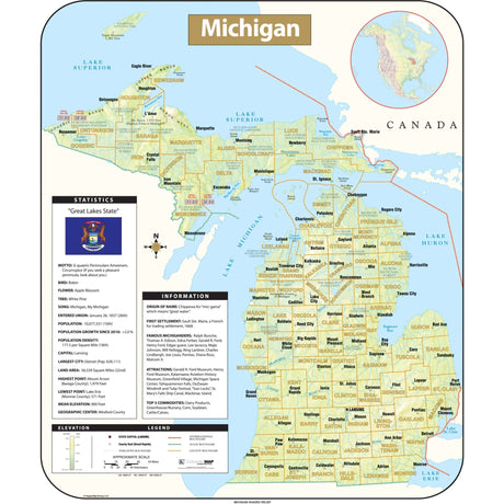 Michigan Shaded Relief State Wall Map - Ultimate Globes - POD - KA - S - MI - SHR - 32X38 - PAPER - Ultimate Globes