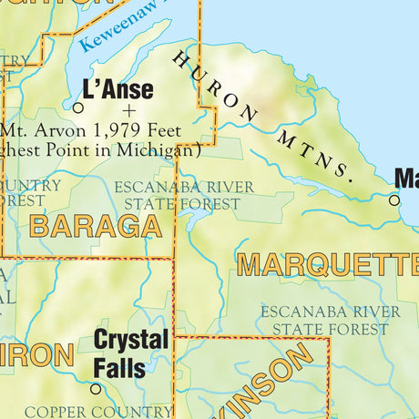 Michigan Shaded Relief State Wall Map - Ultimate Globes - POD - KA - S - MI - SHR - 32X38 - PAPER - Ultimate Globes