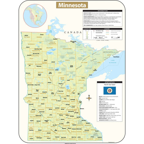 Minnesota Shaded Relief State Wall Map - Ultimate Globes - POD - KA - S - MN - SHR - 28X38 - PAPER - Ultimate Globes