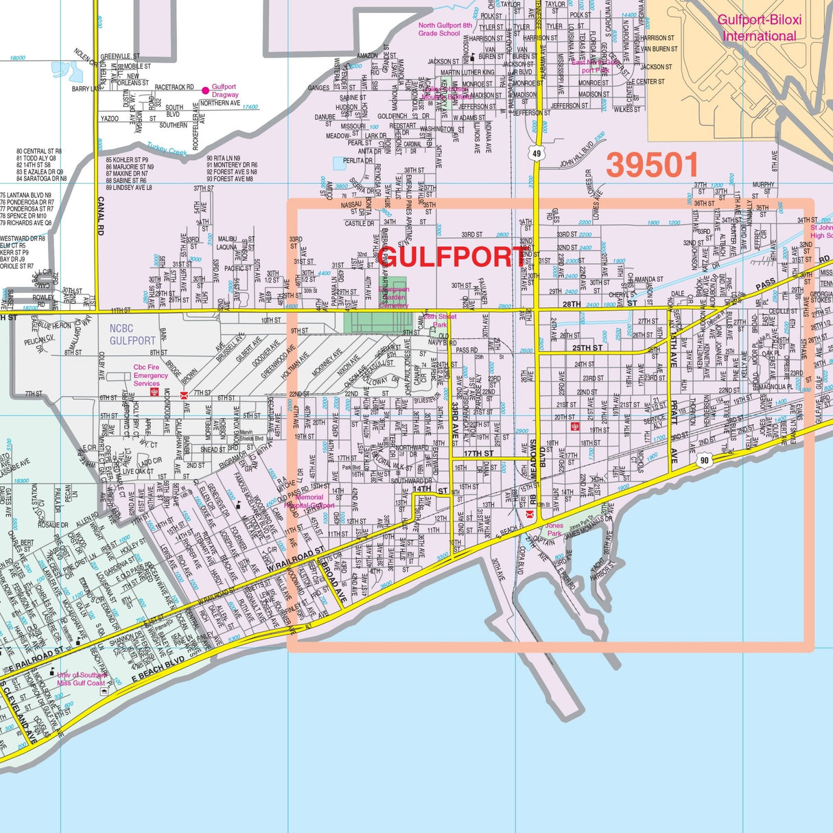 Misssissippi Gulf Coast Regional Wall Map - KA-R-MS-GULFCOAST-PAPER - Ultimate Globes