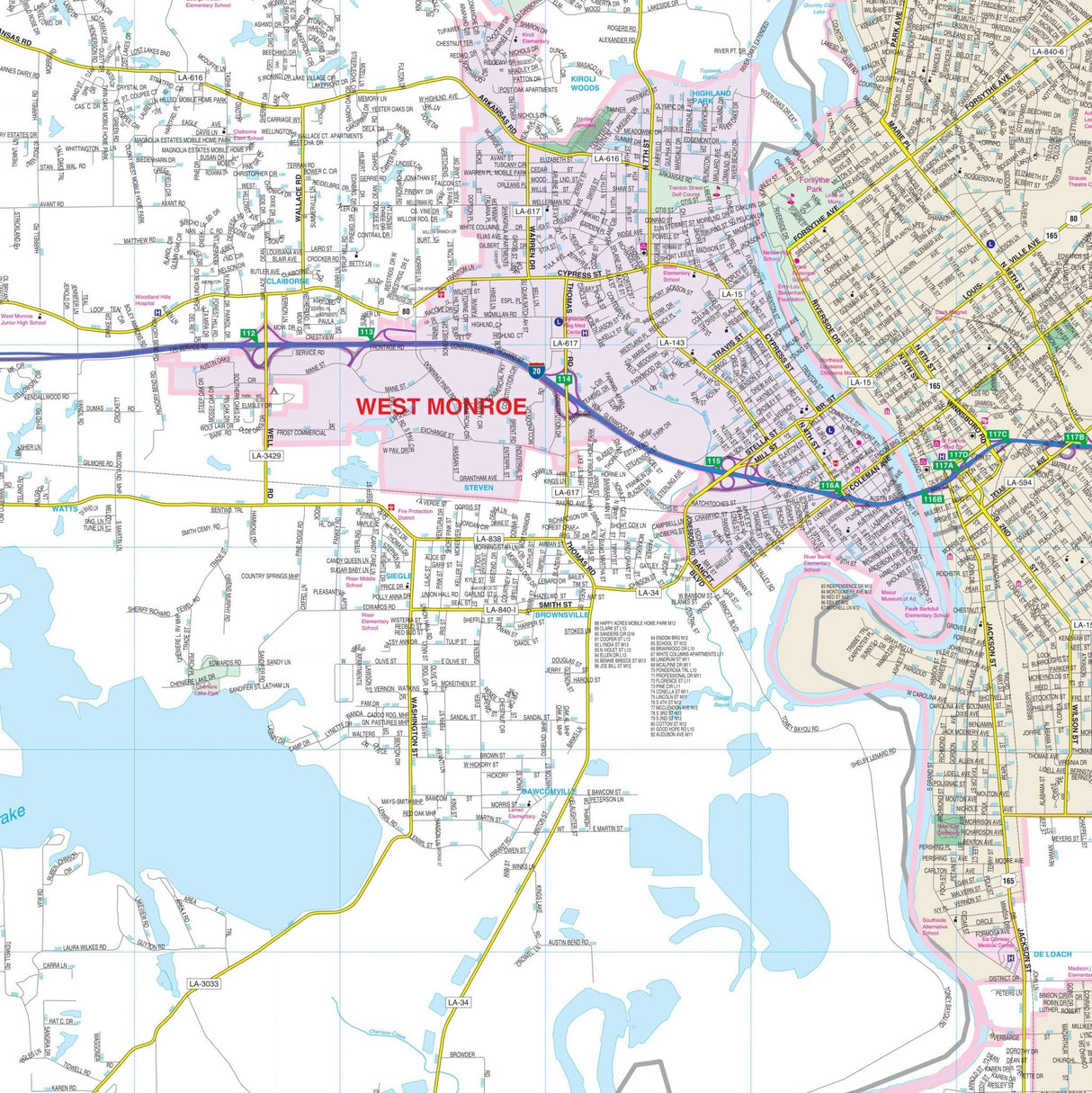 Monroe & Ouachita Parish, Louisiana Wall Map - KA-C-LA-MONROE-PAPER - Ultimate Globes