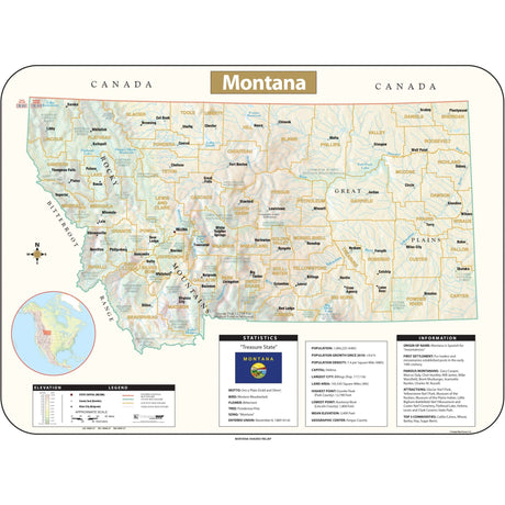 Montana Shaded Relief State Wall Map - KA-S-MT-SHR-38X28-PAPER - Ultimate Globes