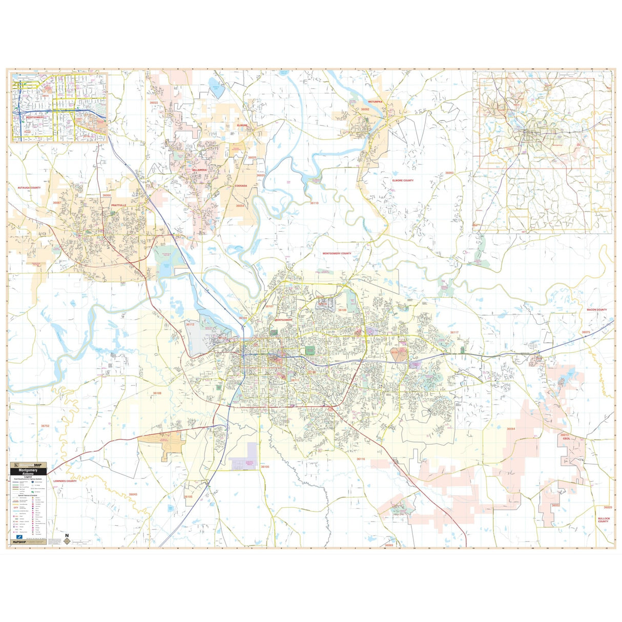 Montgomery, AL Wall Map - KA-C-AL-MONTGOMERY-PAPER - Ultimate Globes