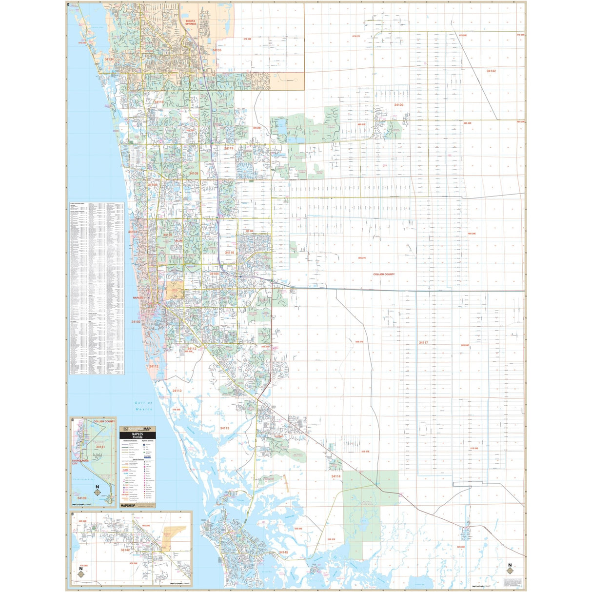 Naples & Collier County, FL Wall Map - KA-C-FL-NAPLES-PAPER - Ultimate Globes