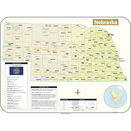 Nebraska Shaded Relief State Wall Map - Ultimate Globes - POD - KA - S - NE - SHR - 38X28 - PAPER - Ultimate Globes