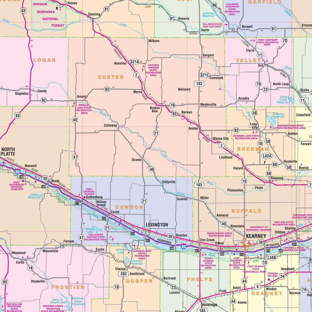 Nebraska State Wall Map - KA-S-NE-WALL-PAPER - Ultimate Globes