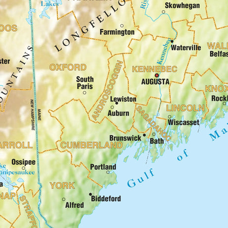 New England Shaded Relief Regional Wall Map - Ultimate Globes - POD - KA - R - NEWENGLAND - SHR - 28X38 - PAPER - Ultimate Globes