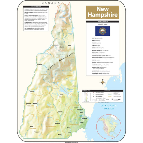 New Hampshire Shaded Relief State Wall Map - KA-S-NH-SHR-29X38-PAPER - Ultimate Globes