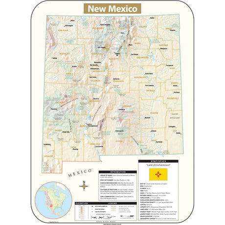 New Mexico Shaded Relief State Wall Map - Ultimate Globes - POD - KA - S - NM - SHR - 28X38 - PAPER - Ultimate Globes