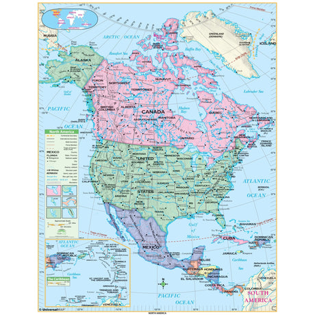 North America Essential Wall Map - KA-NAM-ESSTL-42X53-PAPER - Ultimate Globes