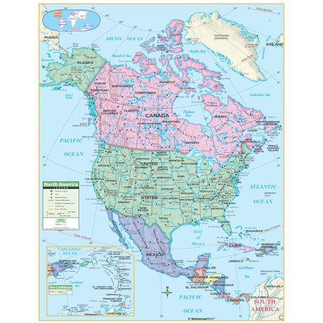 North America Primary Wall Map - Ultimate Globes - POD - KA - NAM - PRMRY - 42X54 - PAPER - Ultimate Globes