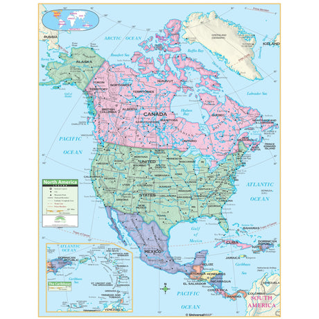 North America Primary Wall Map - KA-NAM-PRMRY-42X54-PAPER - Ultimate Globes