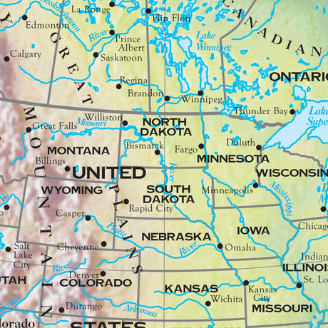 North America Shaded Relief Wall Map - Ultimate Globes - POD - KA - NAM - SHR - 28X38 - PAPER - Ultimate Globes