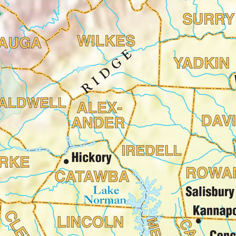 North Carolina Shaded Relief State Wall Map - Ultimate Globes - POD - KA - S - NC - SHR - 38X28 - PAPER - Ultimate Globes