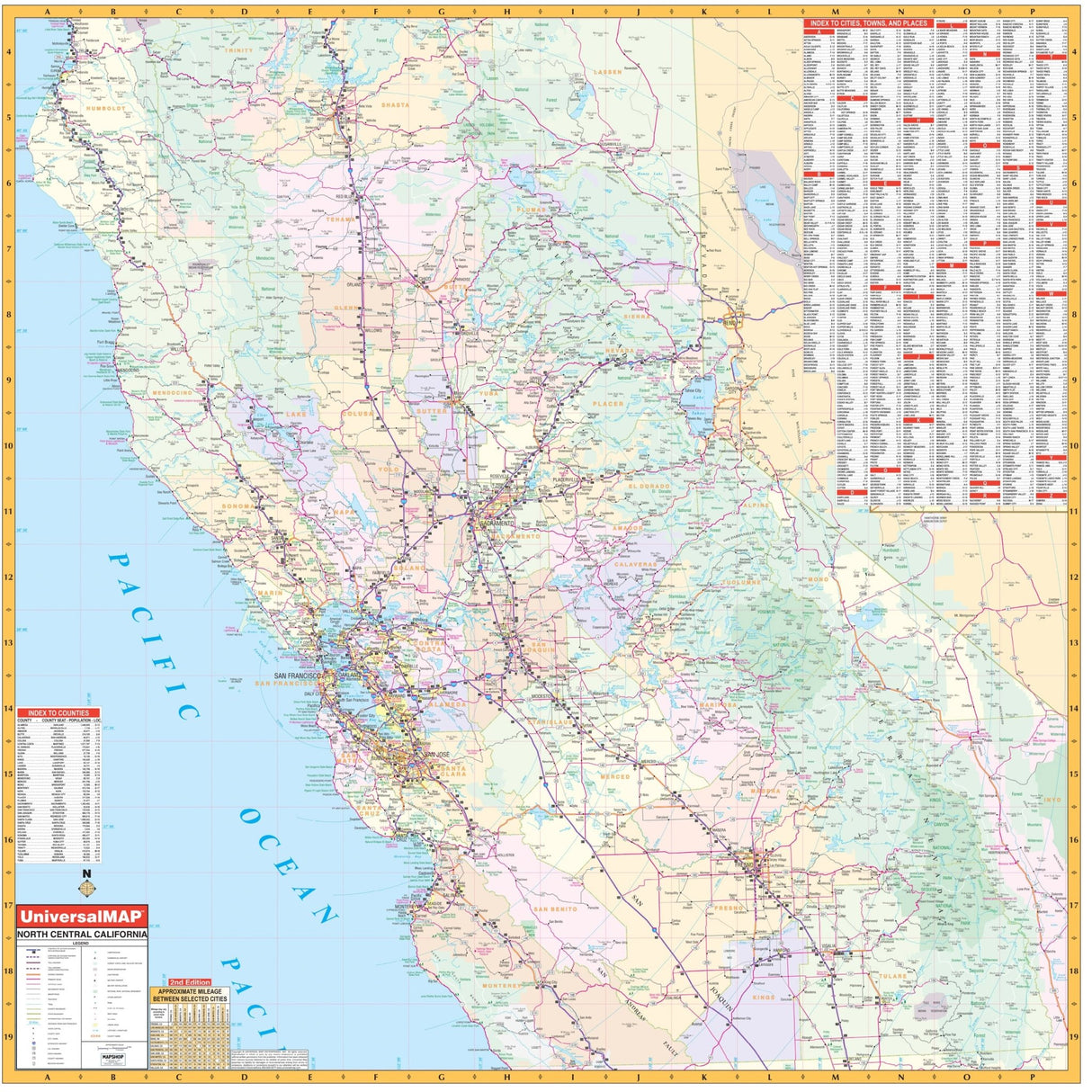 North Central California Regional Wall Map - KA-R-CA-NORTHCENTRAL-PAPER - Ultimate Globes