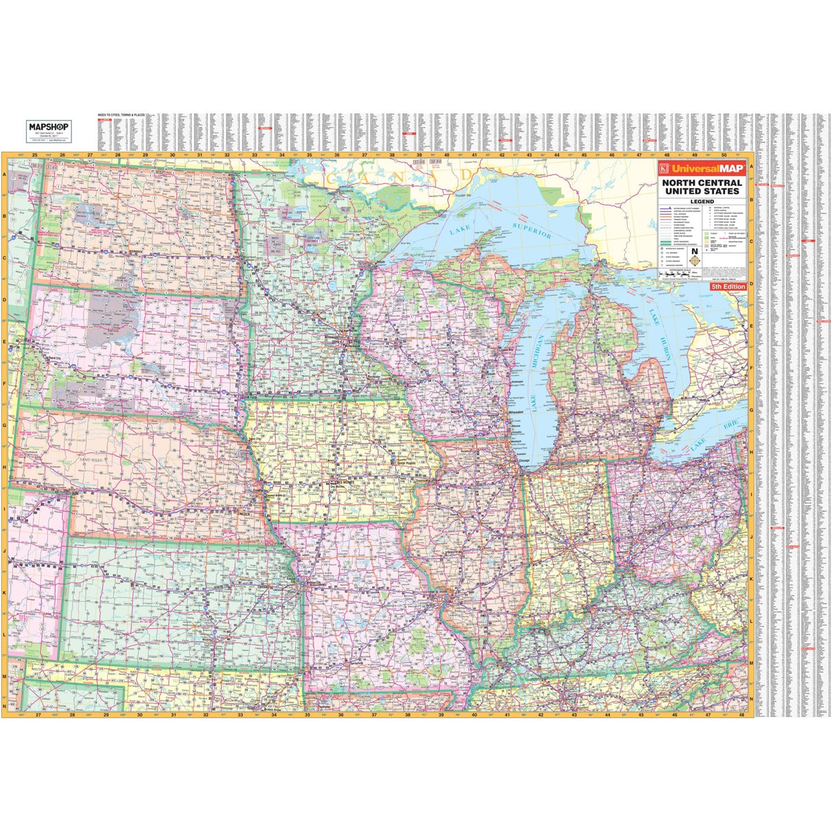 North Central United States Regional Wall Map - KA-R-US-NORTHCENTRAL-PAPER - Ultimate Globes