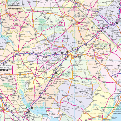 North & South Carolina Regional Wall Map - Ultimate Globes - POD - KA - R - NC - SC - PAPER - Ultimate Globes