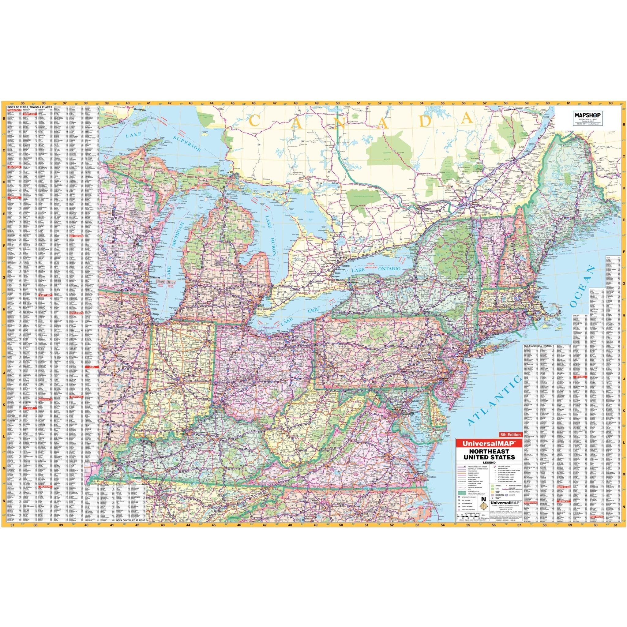 United States Northeast States Map Close Up USA Northeast Published Northeast United States Regional Wall Map 846127 