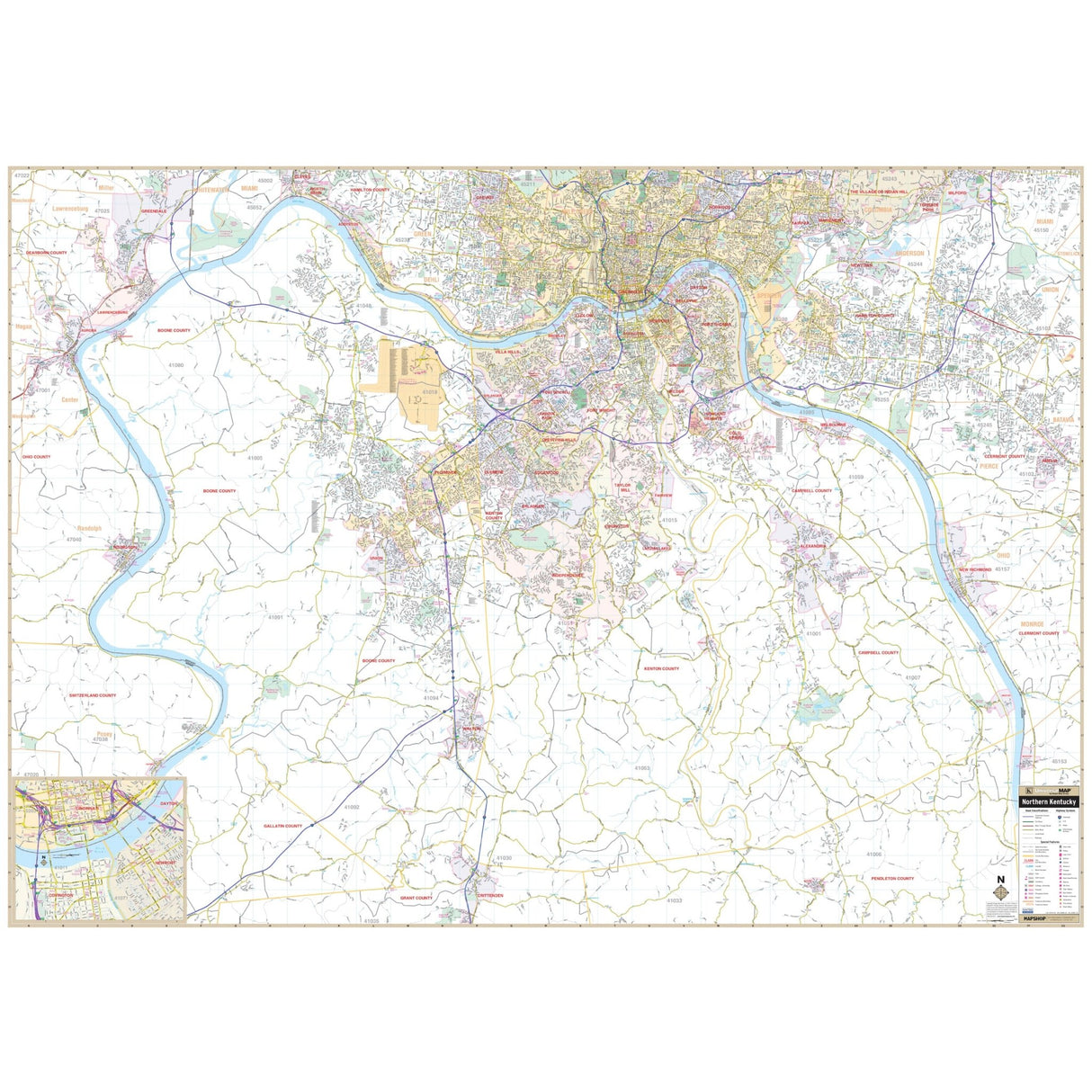 Northern Kentucky Regional Wall Map - Ultimate Globes - POD - KA - R - KY - NORTHERN - PAPER - Ultimate Globes