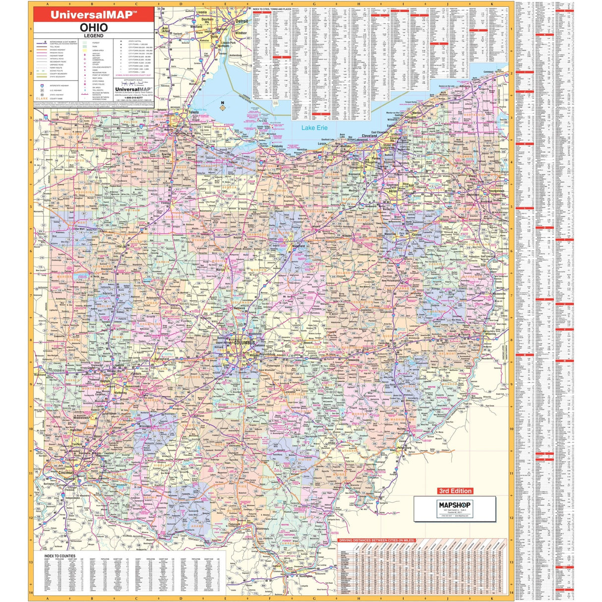 Ohio State Wall Map - KA-S-OH-WALL-PAPER - Ultimate Globes