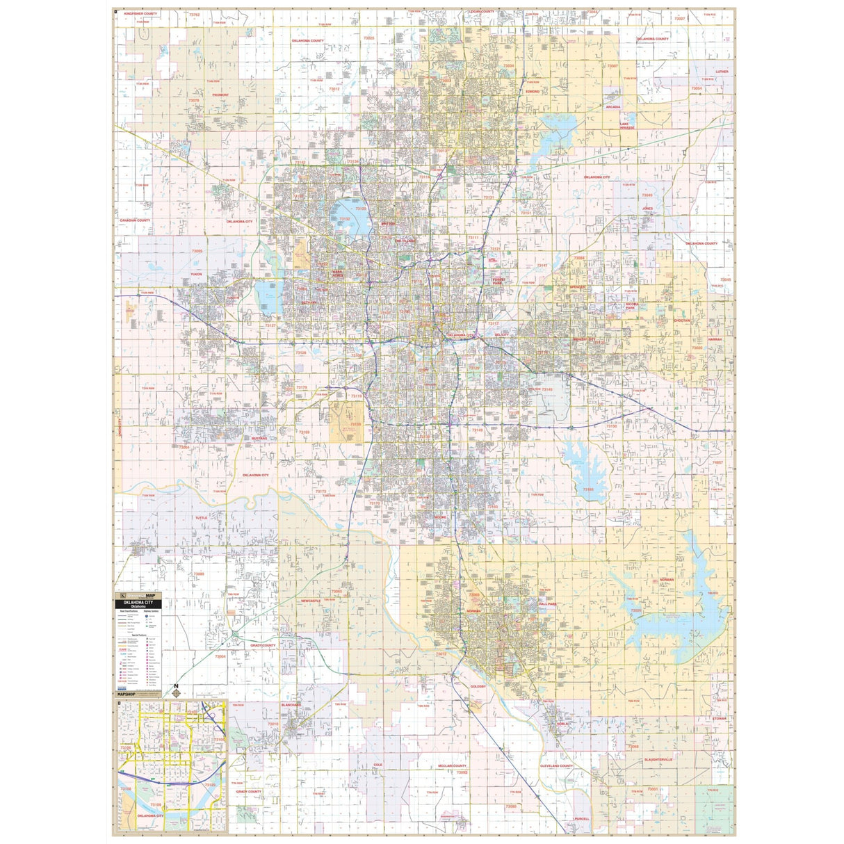 Oklahoma City, OK Wall Map - Ultimate Globes - POD - KA - C - OK - OKLAHOMACITY - PAPER - Ultimate Globes